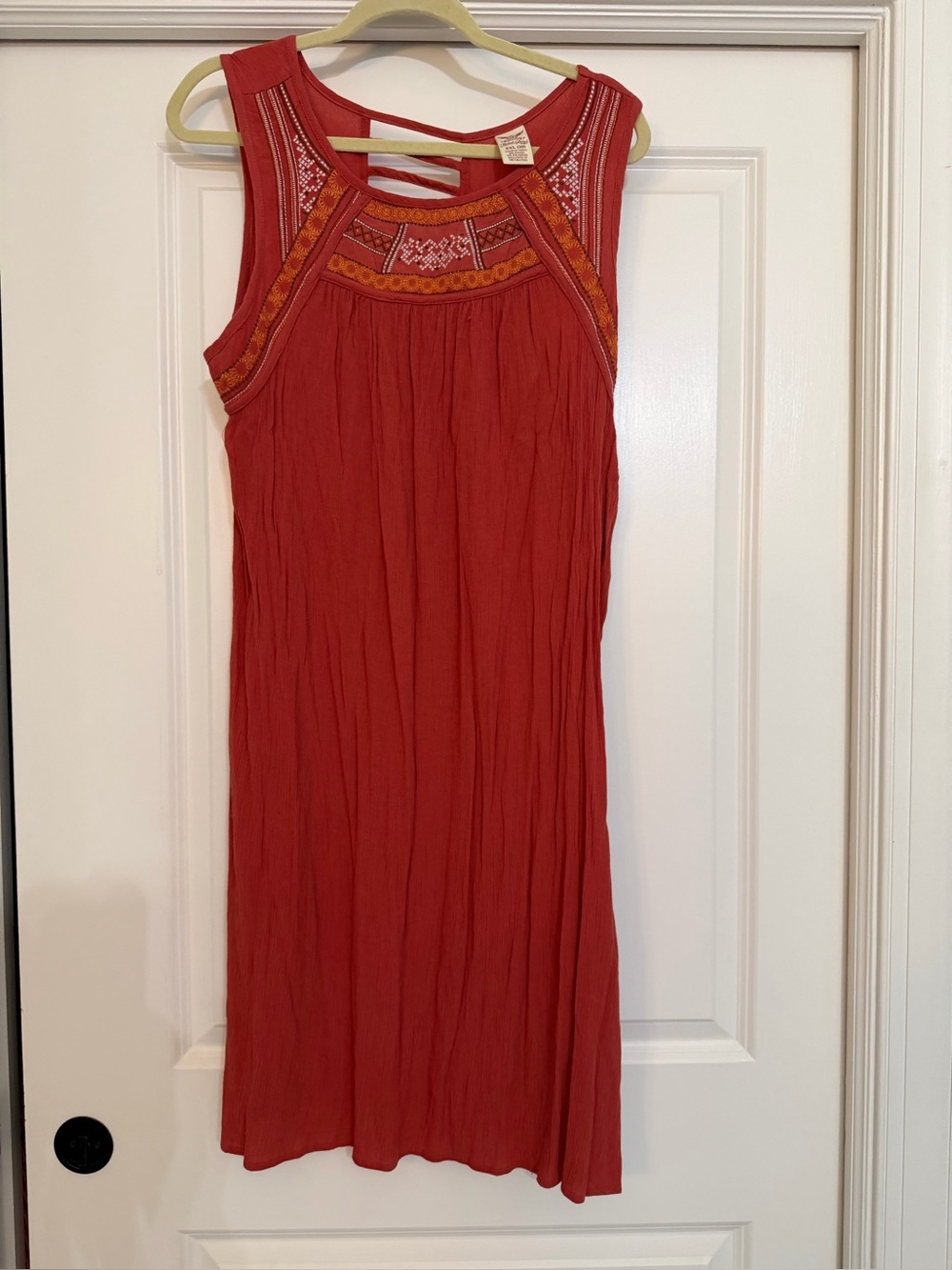 Women’s Sleeveless Embroidered Rust Red Dress